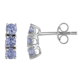 0.30 cttw Tanzanite Dangle Earrings .925 Sterling Silver Rhodium Round 3 Stone