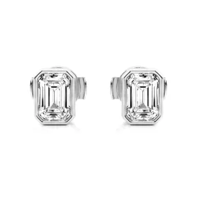 4 ctw Emerald Cut Moissanite Bezel Set Solitaire Stud Earrings