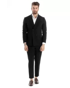 Abito Uomo Doppiopetto Vestito Completo Giacca Pantaloni Nero Tinta Unita Elegante Casual GIOSAL-AE1039A