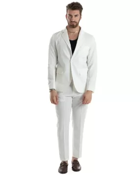 Abito Uomo Monopetto Vestito Completo Giacca Pantaloni Bianco Tinta Unita Elegante Casual GIOSAL-AE1035A