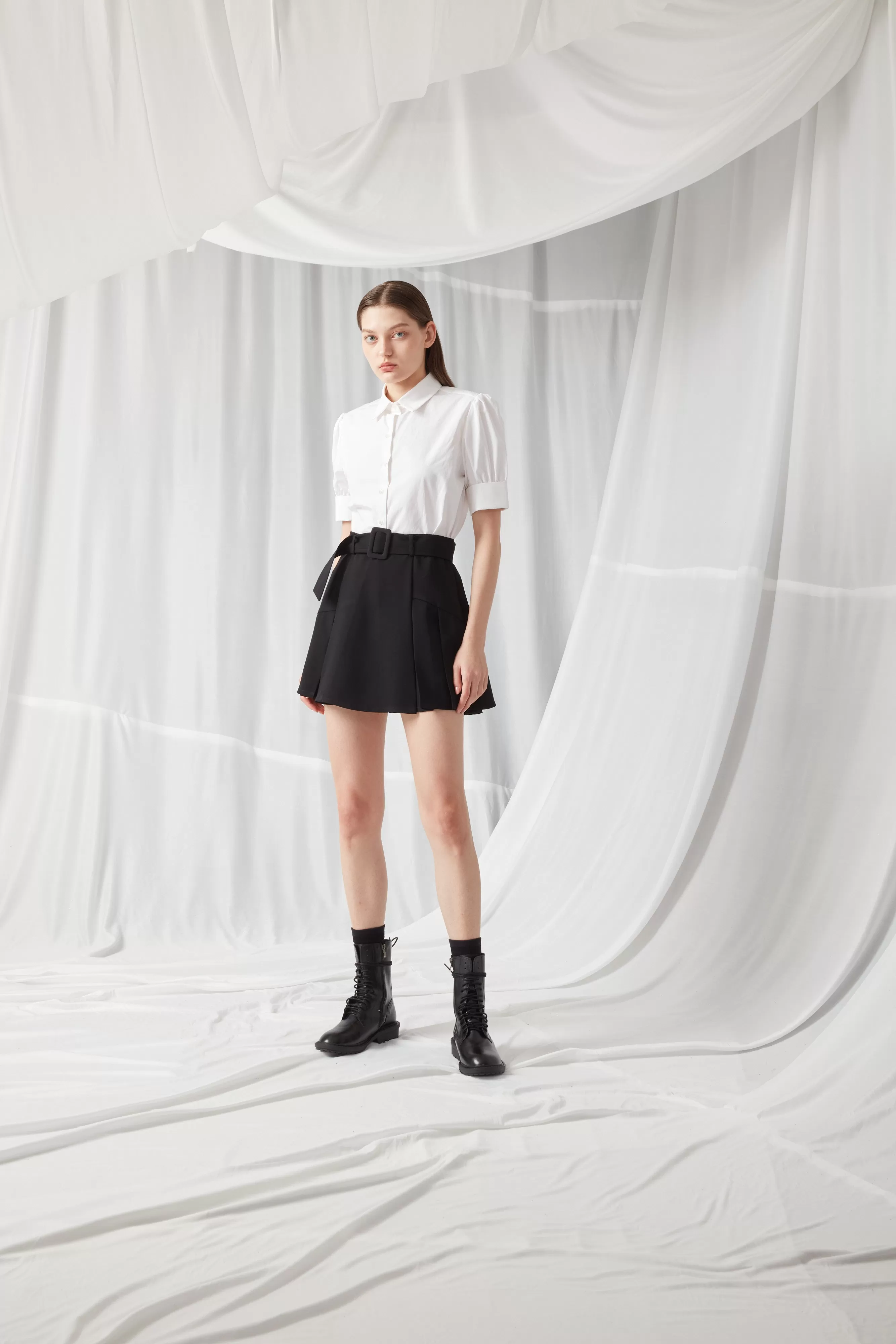 Belted Mini Skirt - BLACK