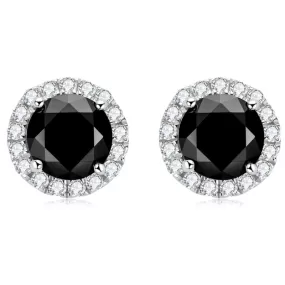 BLACK MOSSANITE ROUND CUT HALO EARRINGS