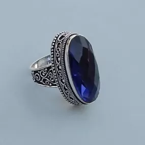 Blue Iolite Quartz Gemstone Ring - 925 Sterling Silver Birthstone Gemstone Ring- Art Nouveau Blue Gemstone Gift Ring Jewelry