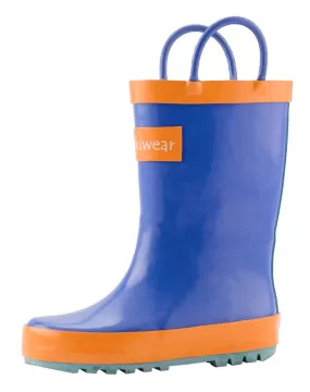 Blue, Orange & Aqua Loop Handle Rubber Rain Boots