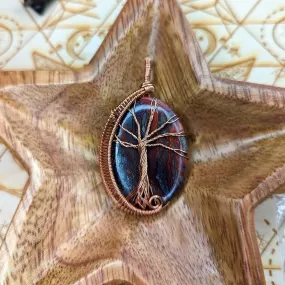 Crazy Lace Agate Tree of Life Pendant ~ Copper Chain Included