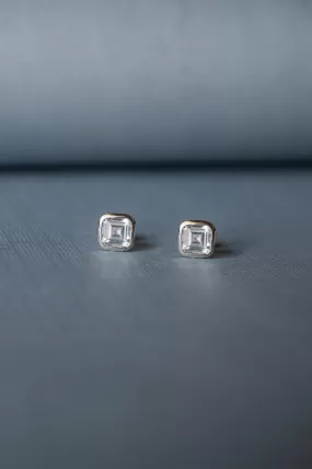 Dare To Square Solitaire Sterling Silver Earrings