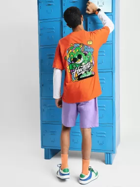 Hustle Orange Oversized Back Graphic Printed Boys T-shirt