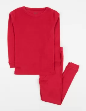 Kids Two Piece Solid Red Pajamas