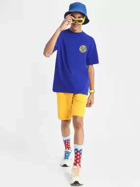 Live Love Skate Royal Blue Oversized Graphic Pocket Printed Boys T-shirt