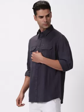 MEN'S DK GREY SOLID SLIM FIT SHIRT