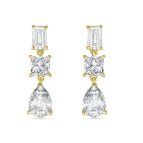 Mixed Shape Three Stone White Sapphire Dangle Earrings