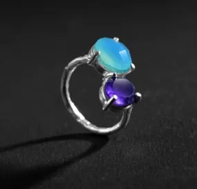 Multi Stone 925 Sterling Silver Ring, Iolite,Chalcedony Handmade Designer Jewelry, Gift for Her