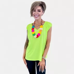 Neon Green V Neck Tie Back Top [NO RETURNS]