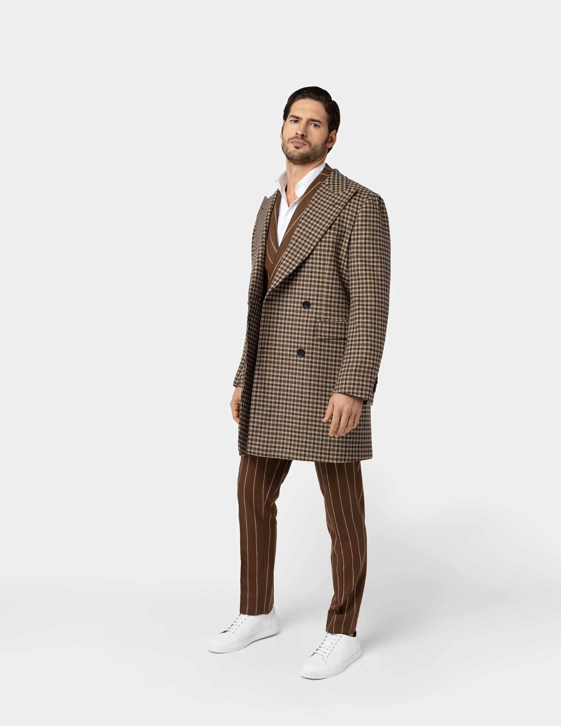 Plaid Brown Double-breasted Coat