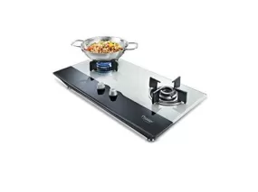 Prestige HobTOP Schott Glass Top 2 Burner Auto Ignition Gas Stove (Black and White)