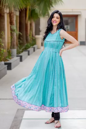 Sea Green Patterned Maternity & Nursing Kurta