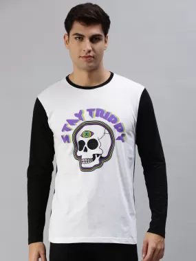 Skeleton Stay Trippy White Front Graphic Printed Tshirt