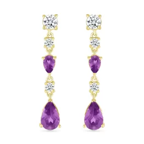 Teardrop Amethyst Dangle and Drop Stud Earrings with White Sapphires