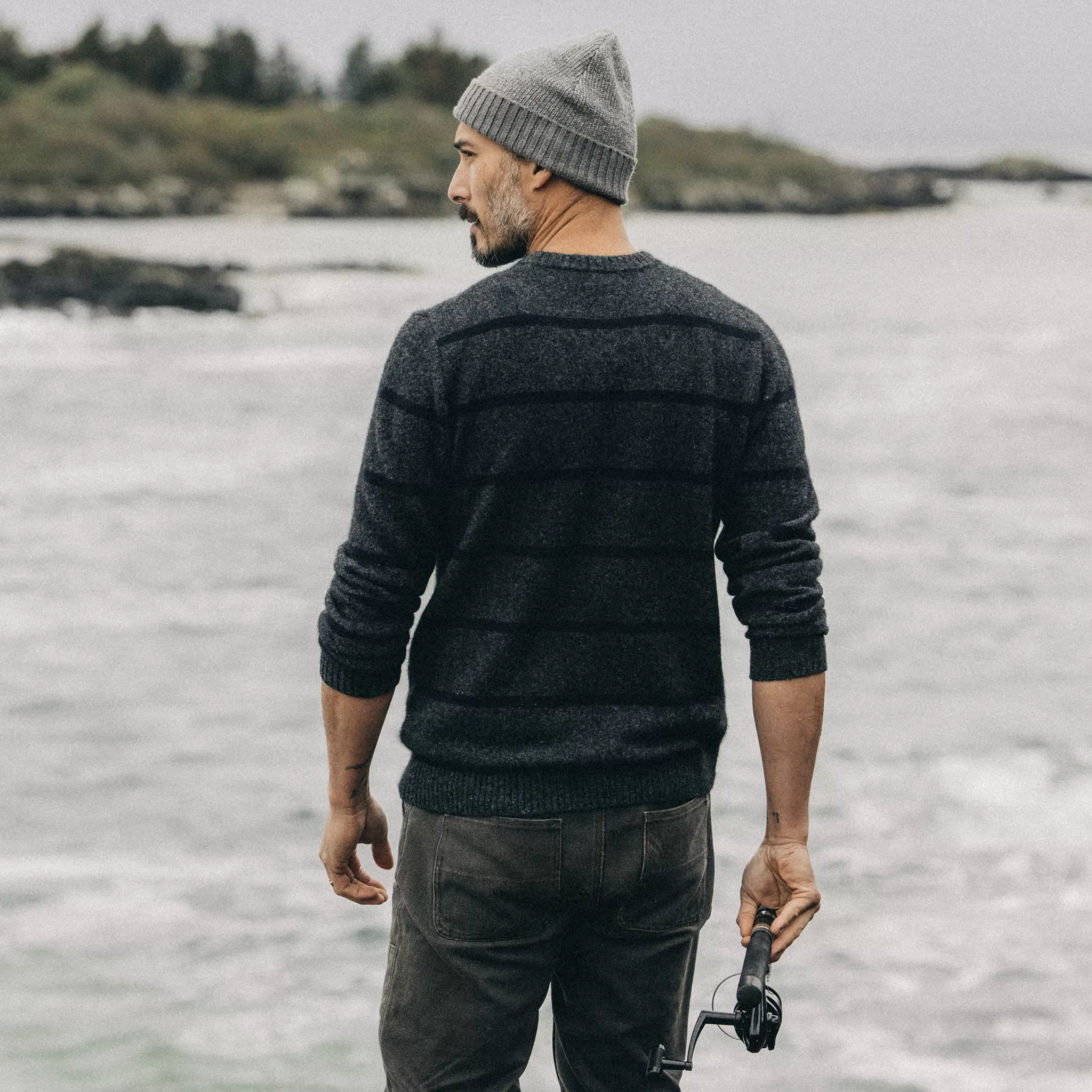 The Lodge Sweater in Charcoal Stripe