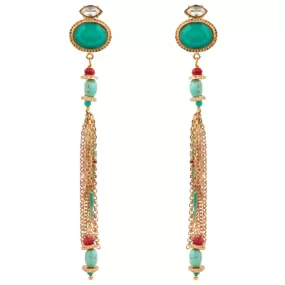 Turquoise and Swarovski Crystal Tassel Earrings by Satellite Paris