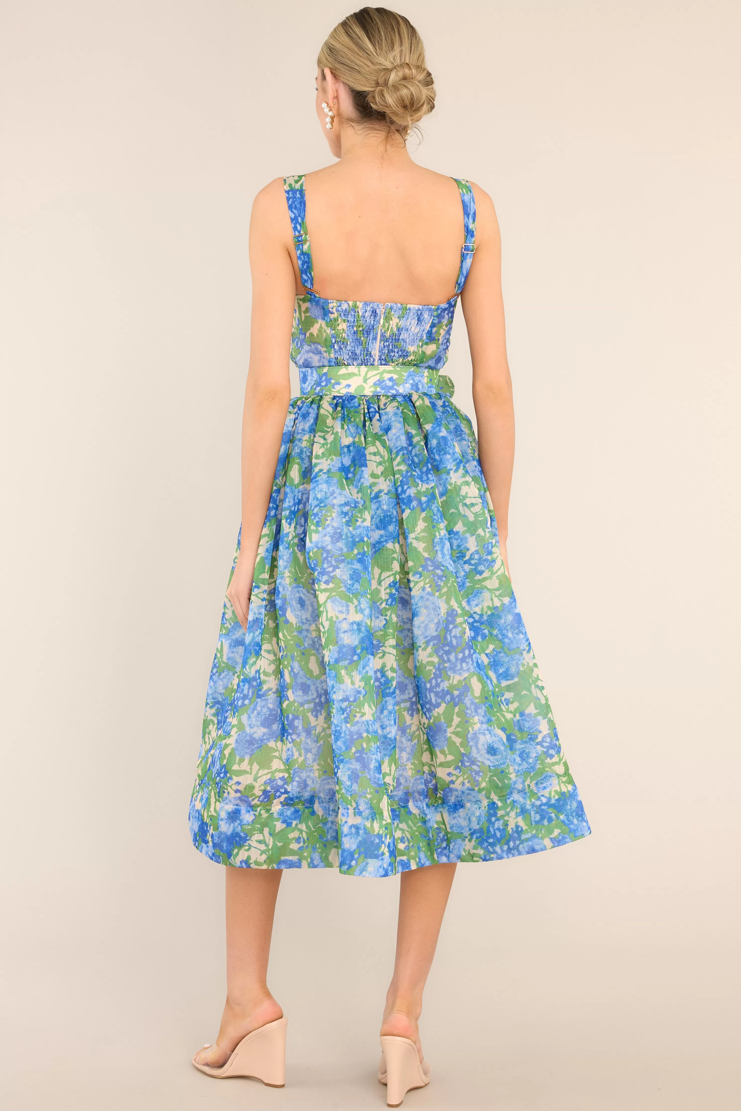 What We Do Blue Floral Belted Midi Dress