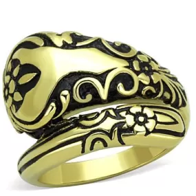 WildKlass Stainless Steel Ring IP Gold Women Epoxy Jet in Black